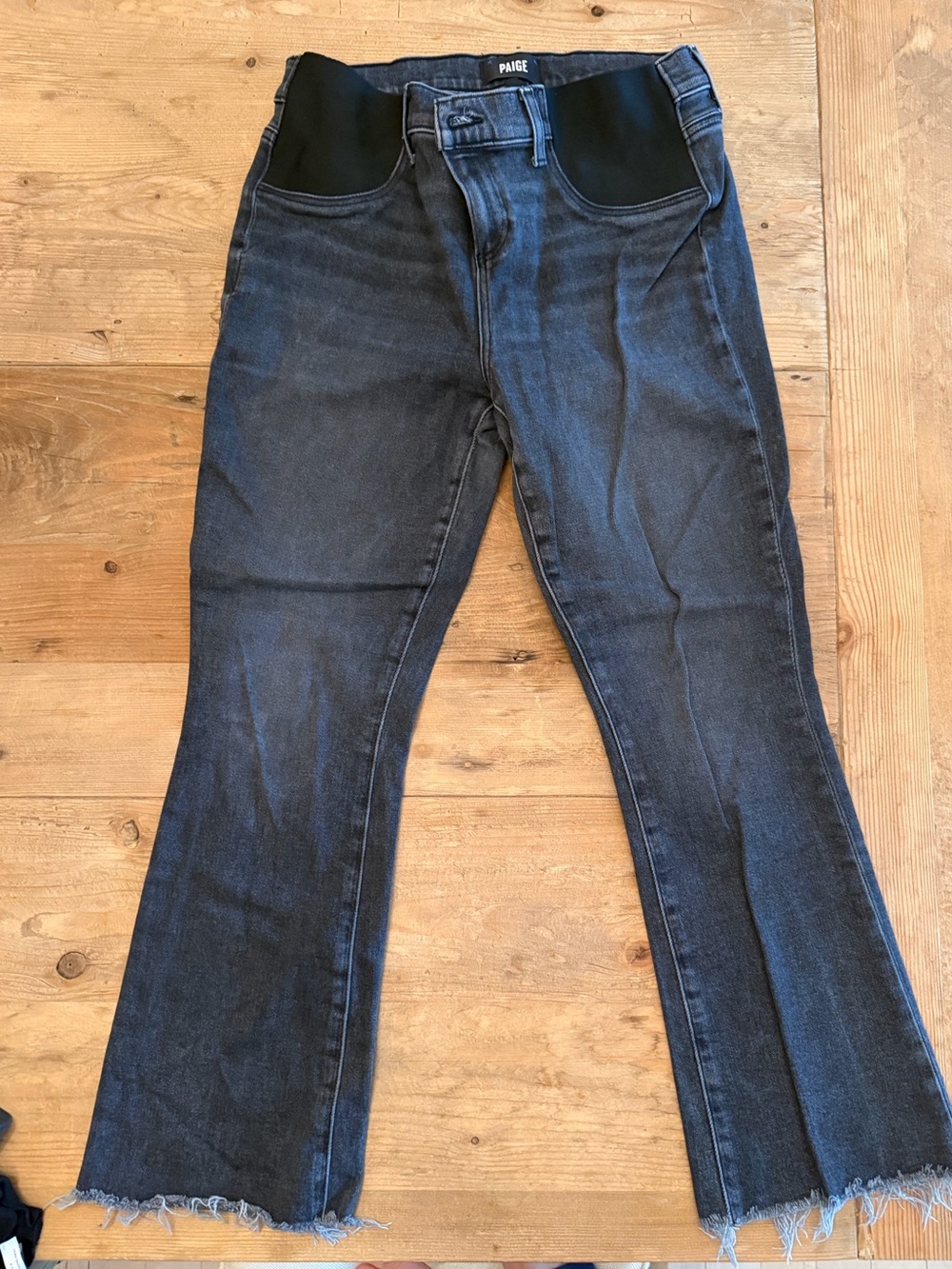 PAIGE Black Flare Maternity Jeans with Stretch Panels